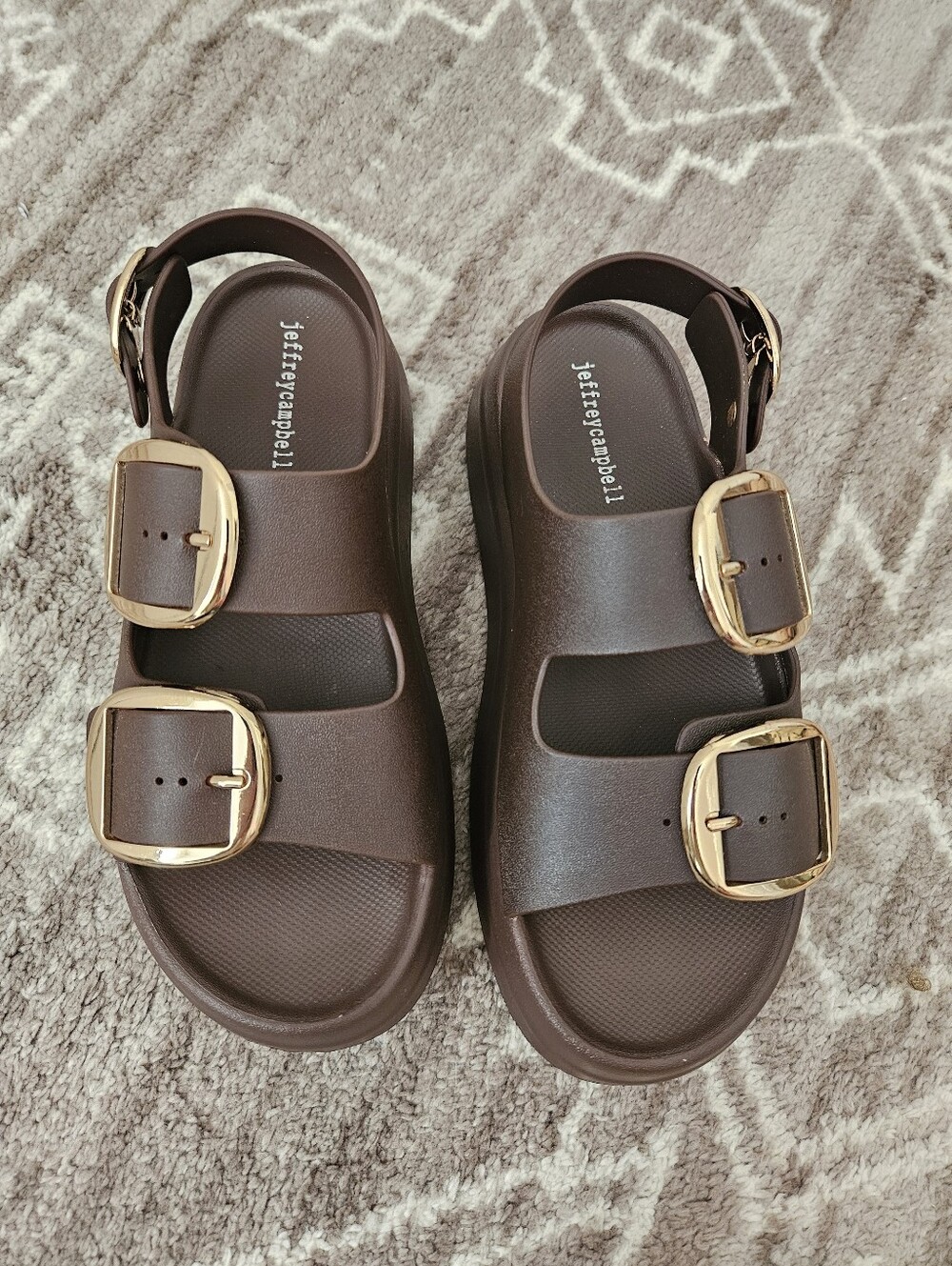 Jeffrey Campbell Brown Platform Buckle Sandals with Gold Hardware